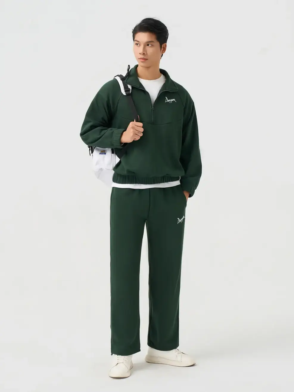 Bộ Đồ Nam Halfzip Thêu Chữ Nhỏ - Xanh Lá 127 - M
