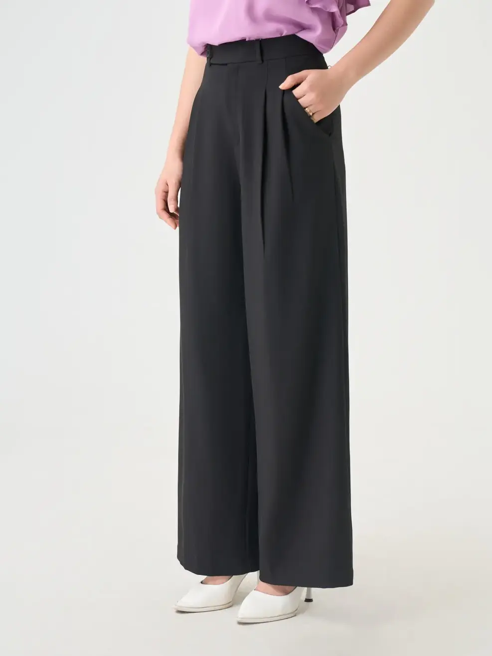 Quần Âu Nữ Dáng Suông Ly Túi Cơi Chéo - Đen - S