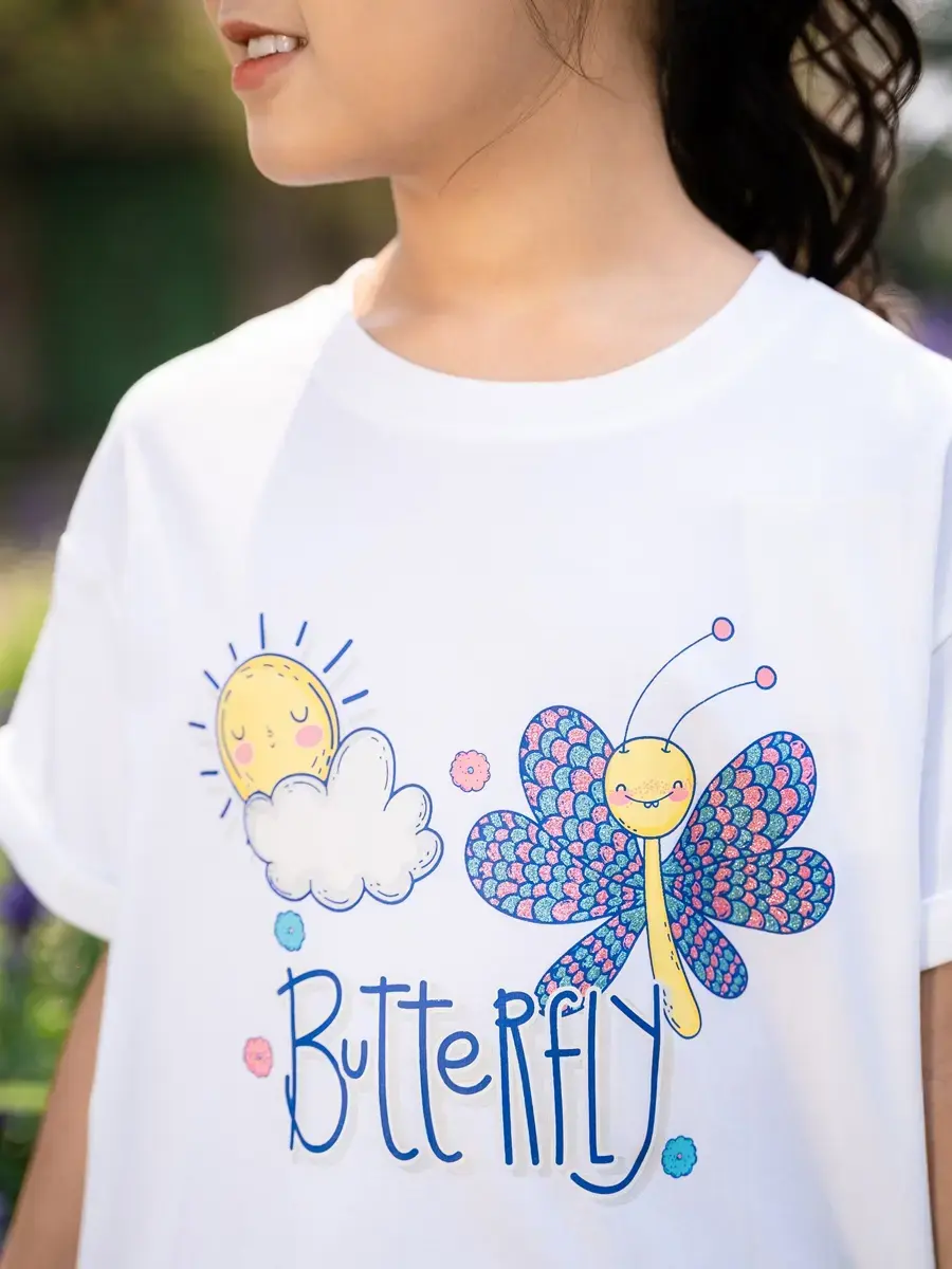 Váy kid nữ cánh bướm thêu - Trắng - 10