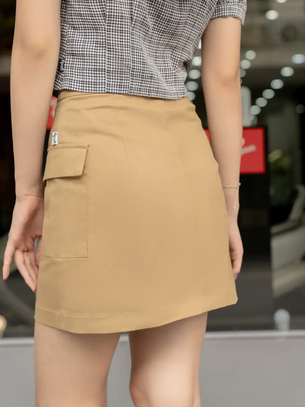 Chân váy nữ A túi hộp - Nâu nhạt - S