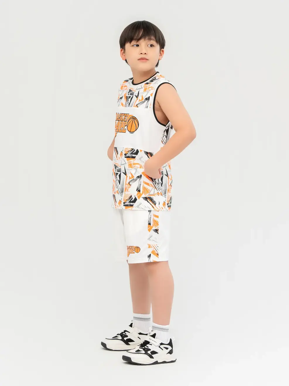 Bộ Đồ Trẻ Em Can Phối In Basketball  - Trắng - 10