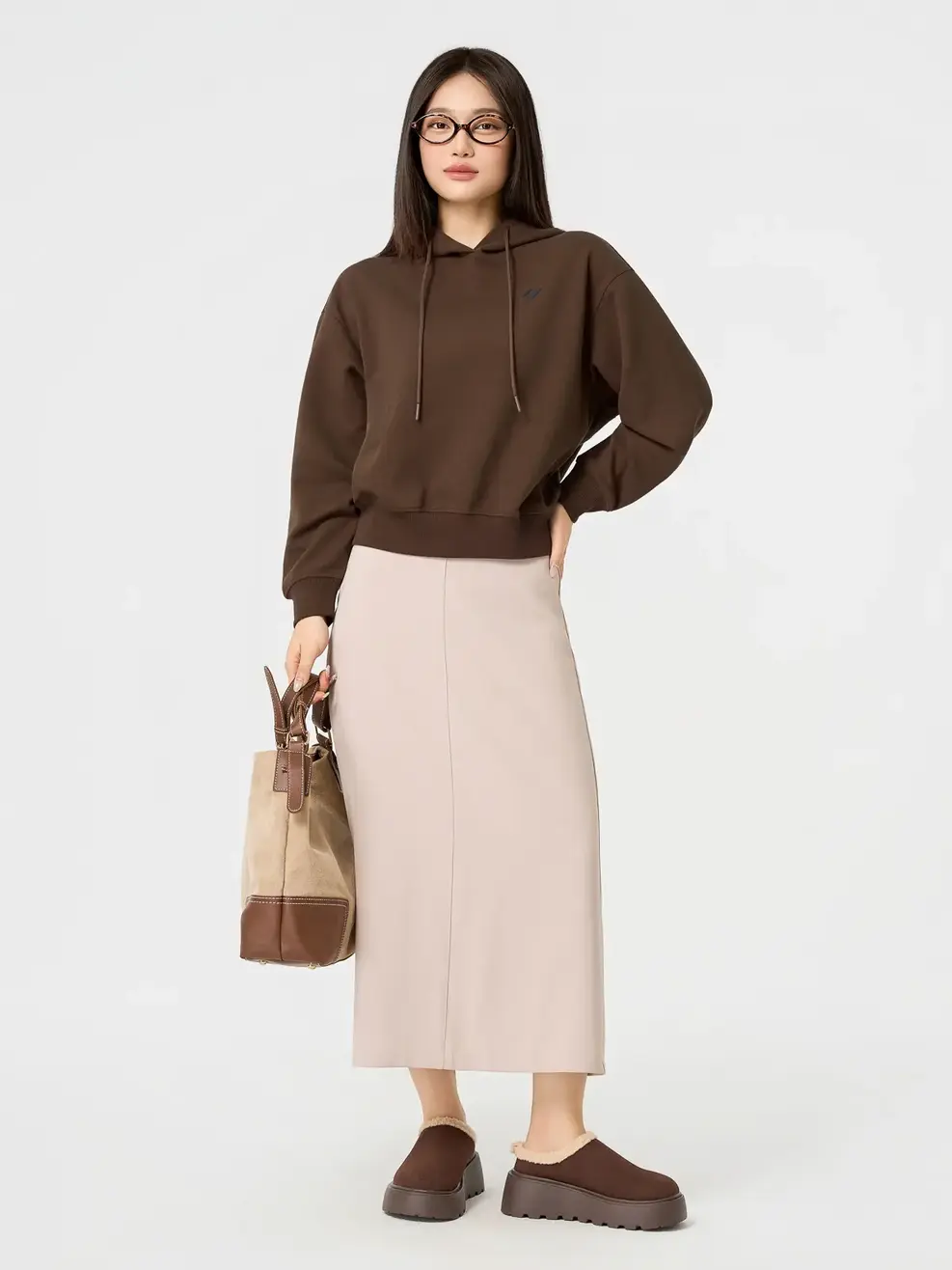 Áo Nỉ Mũ Cơ Bản Dáng Suông - NÂU 147  - S