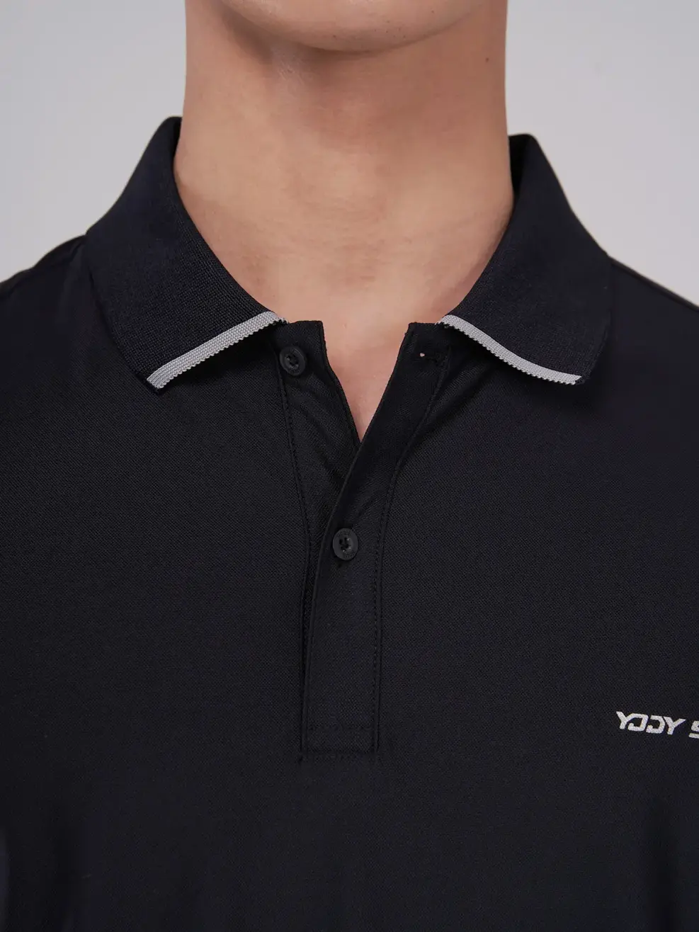 Polo thể thao nam logo ngực - Đen - 2XL