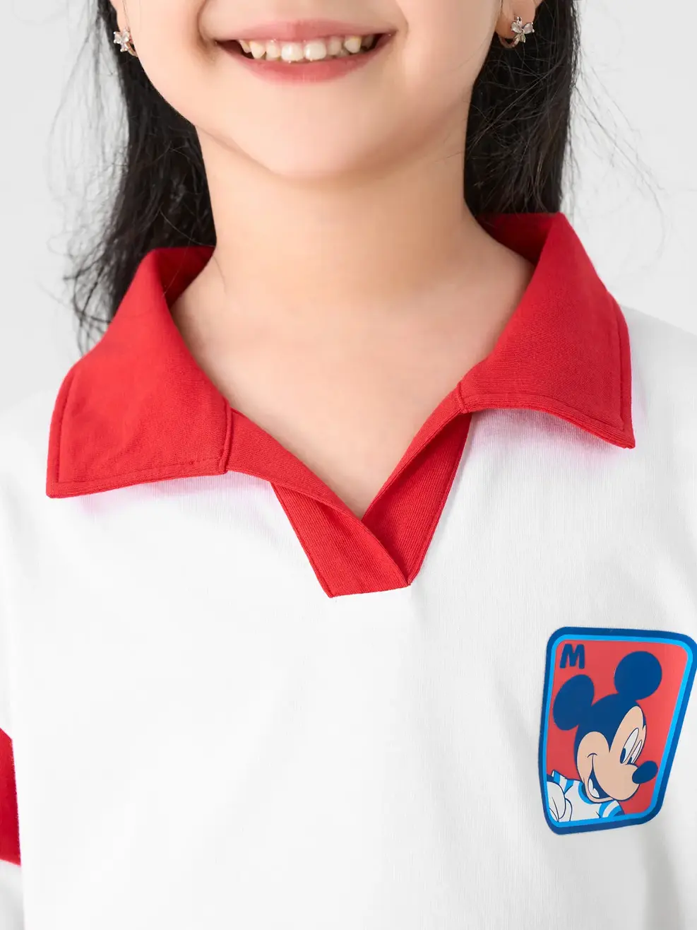 Polo Trẻ Em Phối In Mickey - Trắng phối đỏ - 2-3