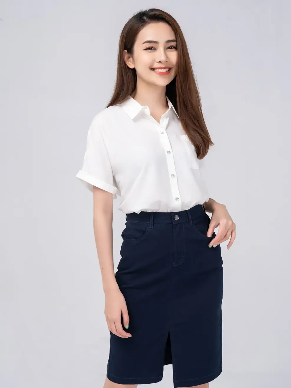Chân ôm dài khaki xẻ - Tím than - 28