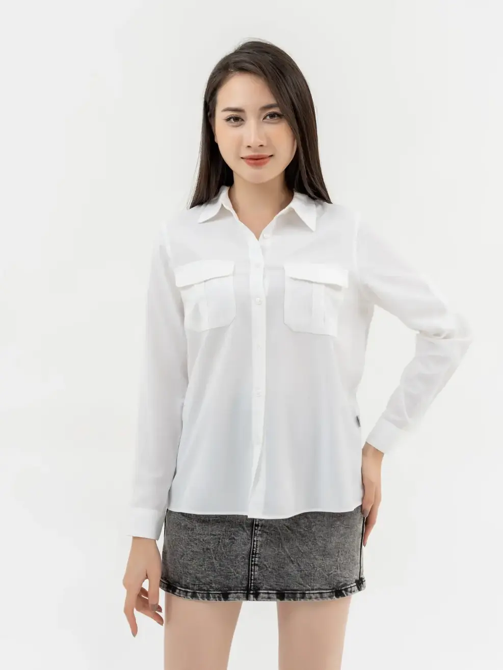 Áo Sơ Mi Tay Dài Nữ Túi Ốp - Trắng - S