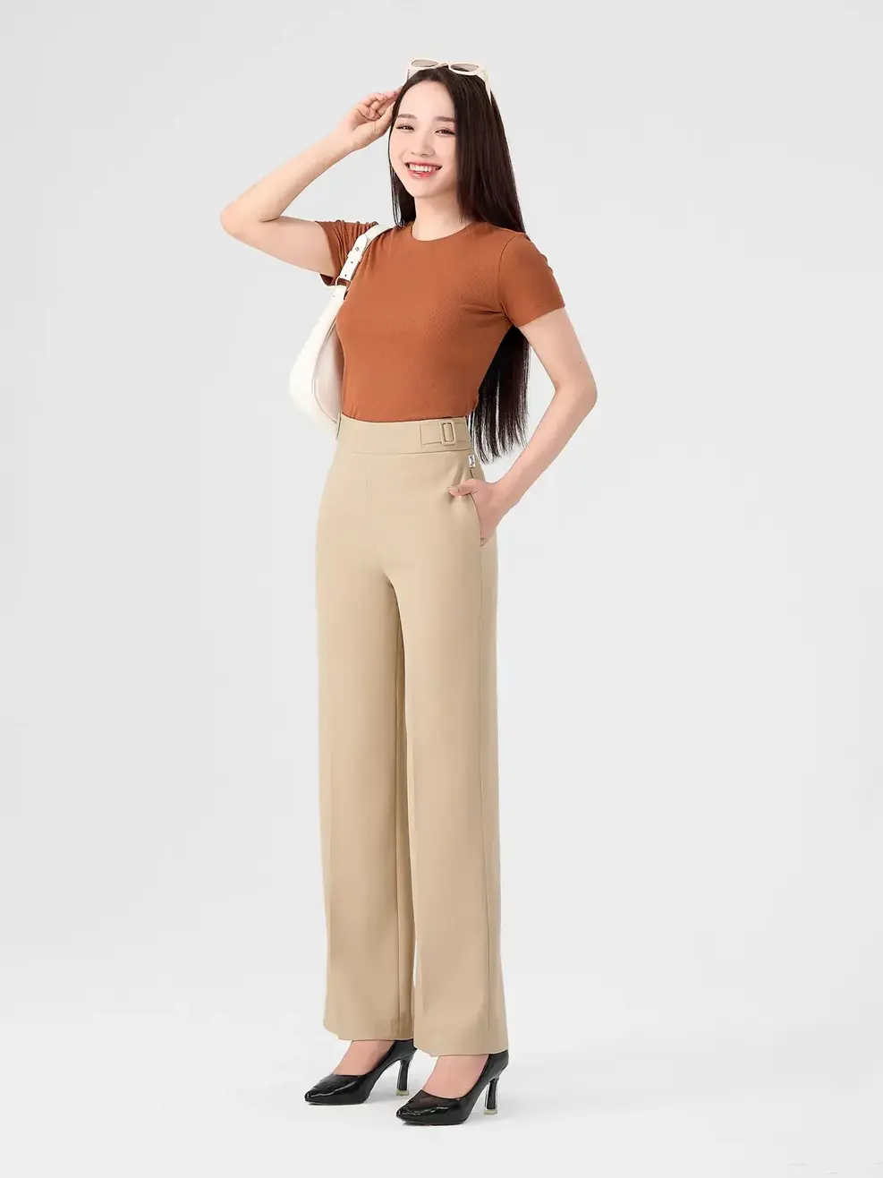 Quần Dài Nữ Kèm Đai Hai Bên Sườn ( Qan7020) - KHAKI  - M