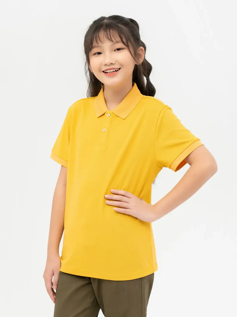 Polo Trẻ Em Cafe Dệt Tổ Ong Basic - Vàng - 14