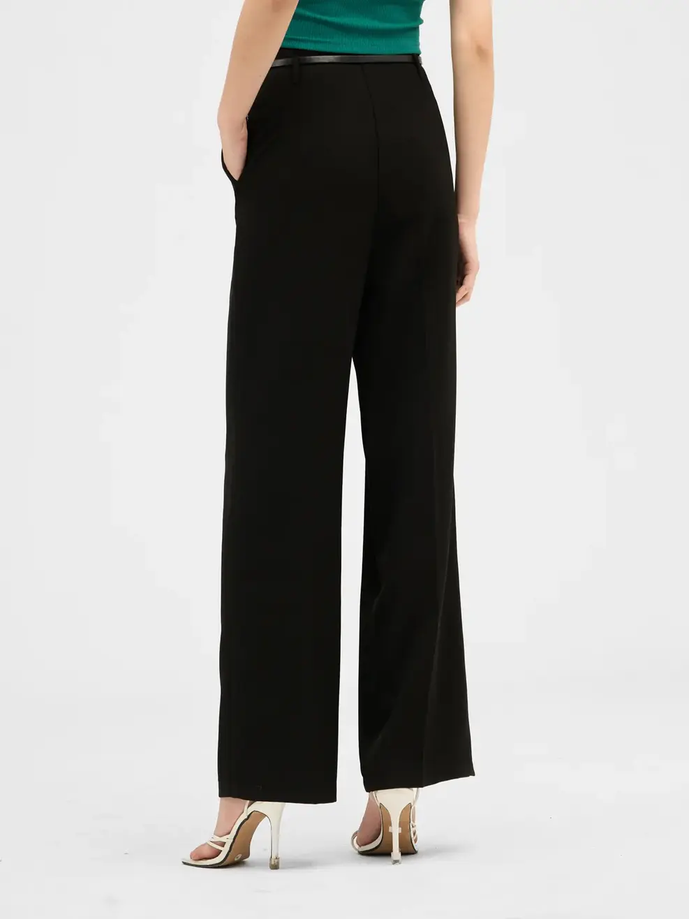 Quần Tây Nữ Suông Cạp Cao Đai Eo  - Đen - S