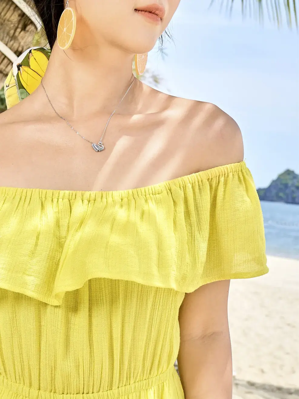 Váy maxi trễ vai - Vàng - S