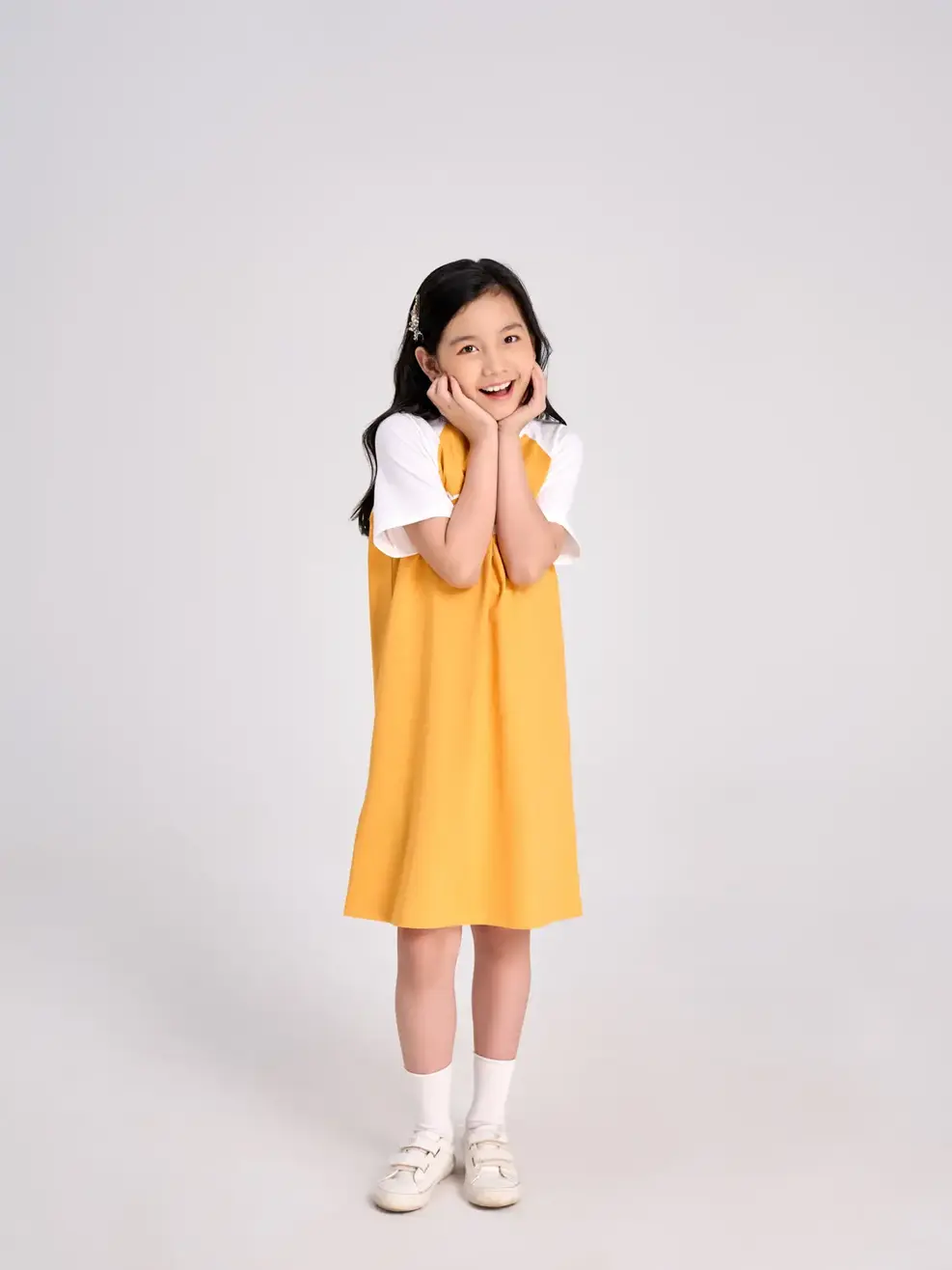 Váy trẻ em phối tay Raglan - Vàng - 14