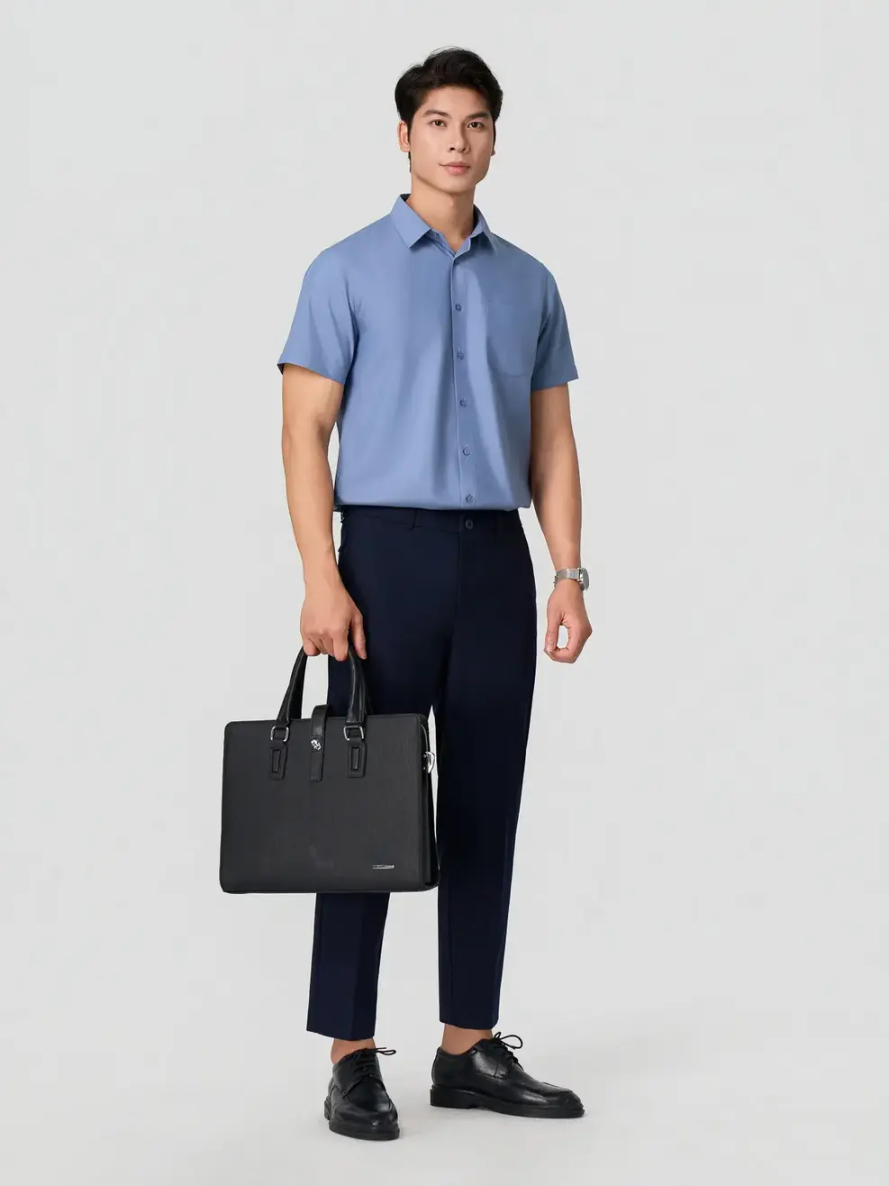 Áo Sơ-mi Ngắn Tay nam vạt ngang phom Regular -  Chì 056 - M