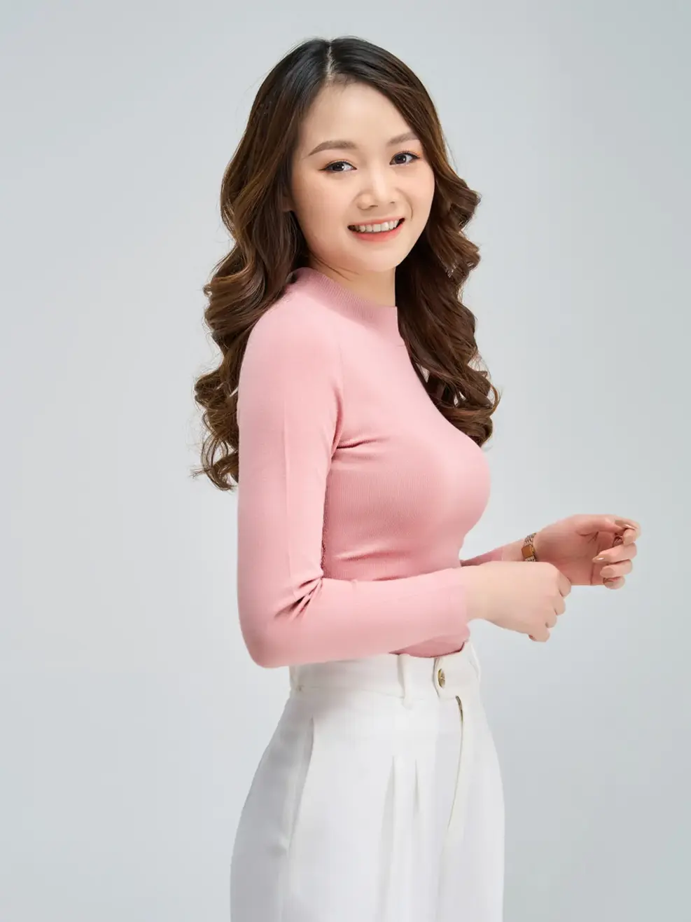 Áo len nữ cổ 3 cm cơ bản mỏng - Hồng - M