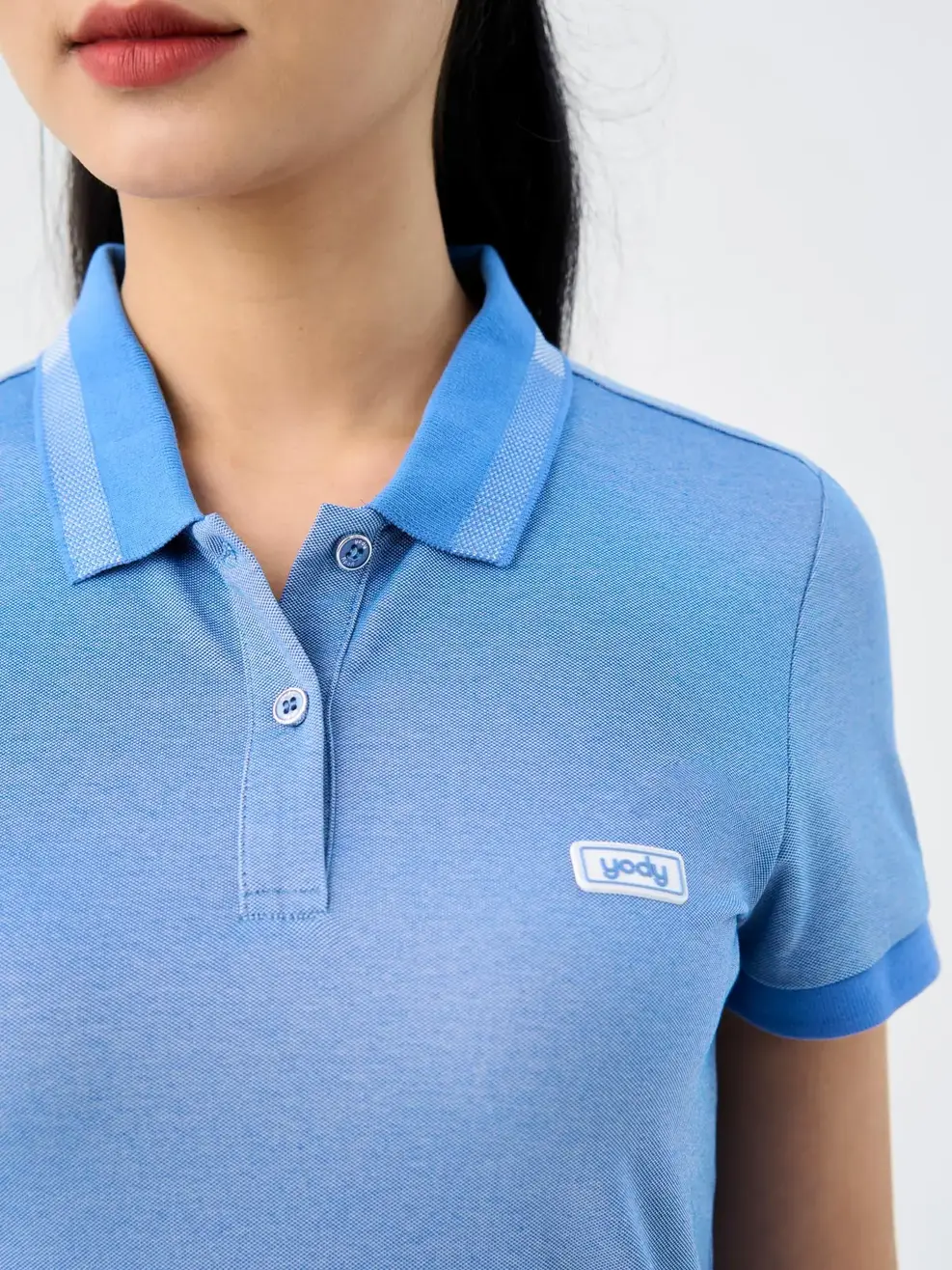 Polo nữ mắt chim phối bo - Xanh dương - S