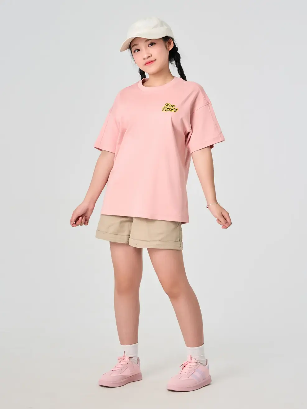 Áo Phông Kid Dải Chỉ In Ngực - Hồng 024 - 10-11