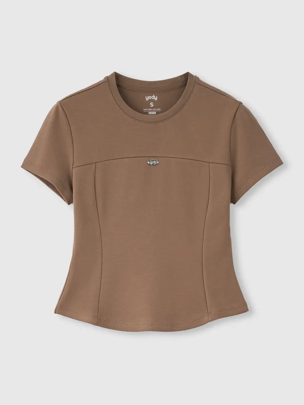 Áo Phông Nữ Bổ Thân Gắn Tag Kim Loại - Màu nâu 015 - S
