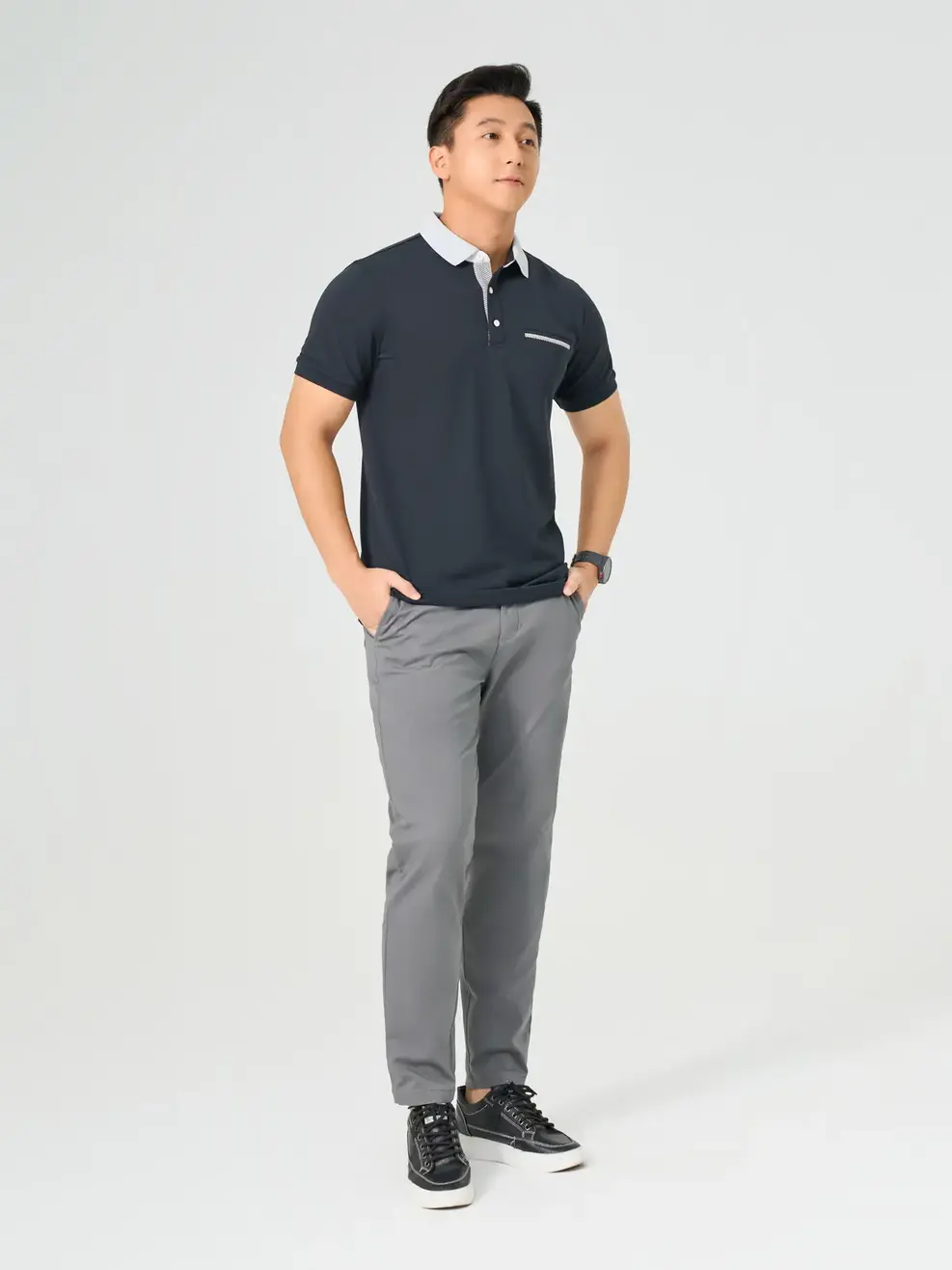 Áo Polo Nam Phối Kẻ Chéo - Đen - M