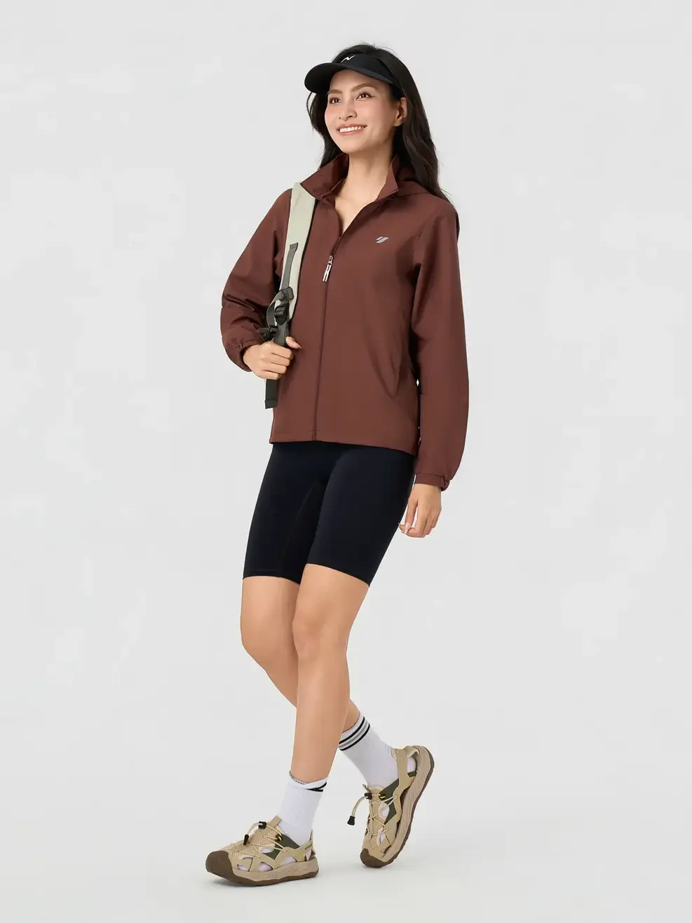 Áo Khoác Gió nữ cơ bản phối dây dệt - Nâu 157 - S