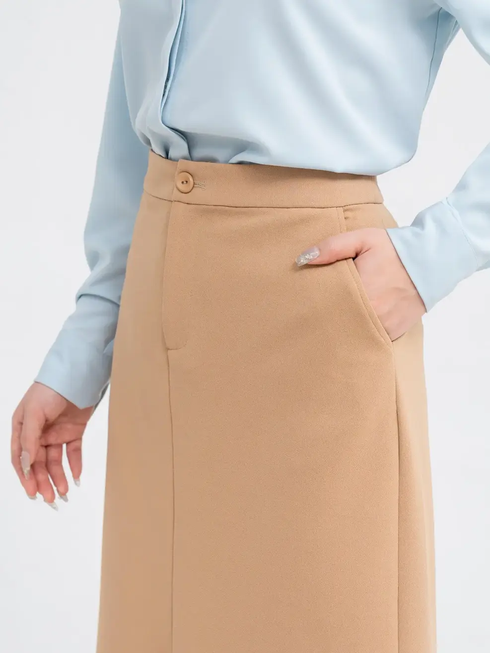 Chân Váy Nữ Đứng Xẻ Trước - Be - S