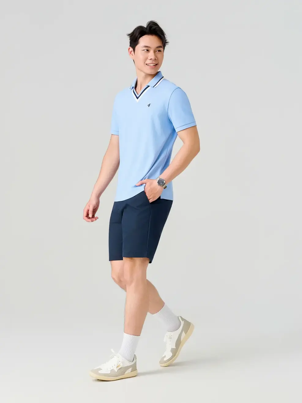 Áo Polo Bo Phối Màu - Xanh da trời 050 - M