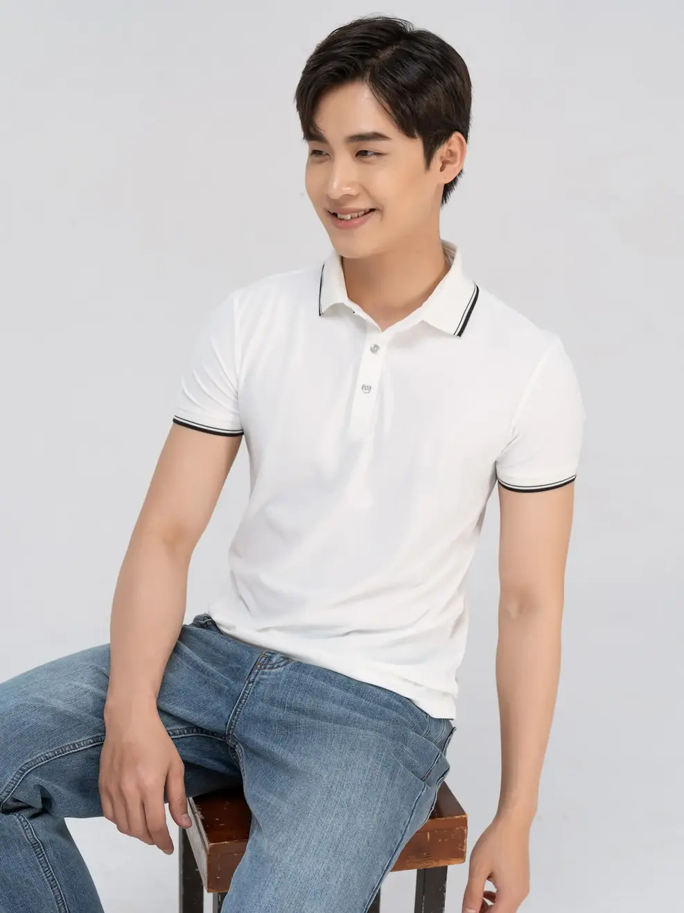 Áo polo nam airy cool bo kẻ - Trắng kem - 4XL