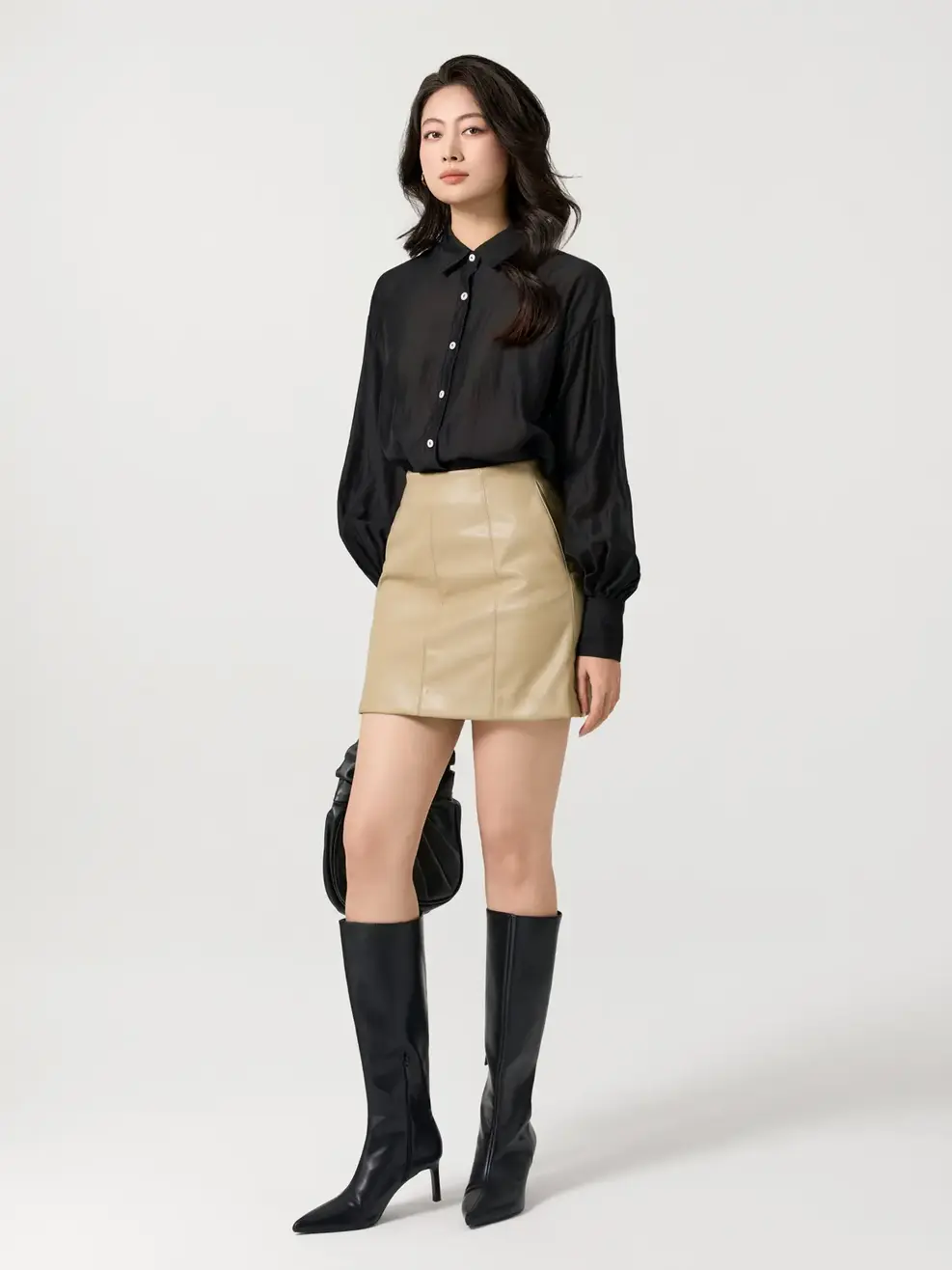 Sơ Mi Dài Tay Nữ Dáng Suông Vải Tơ - Đen - S