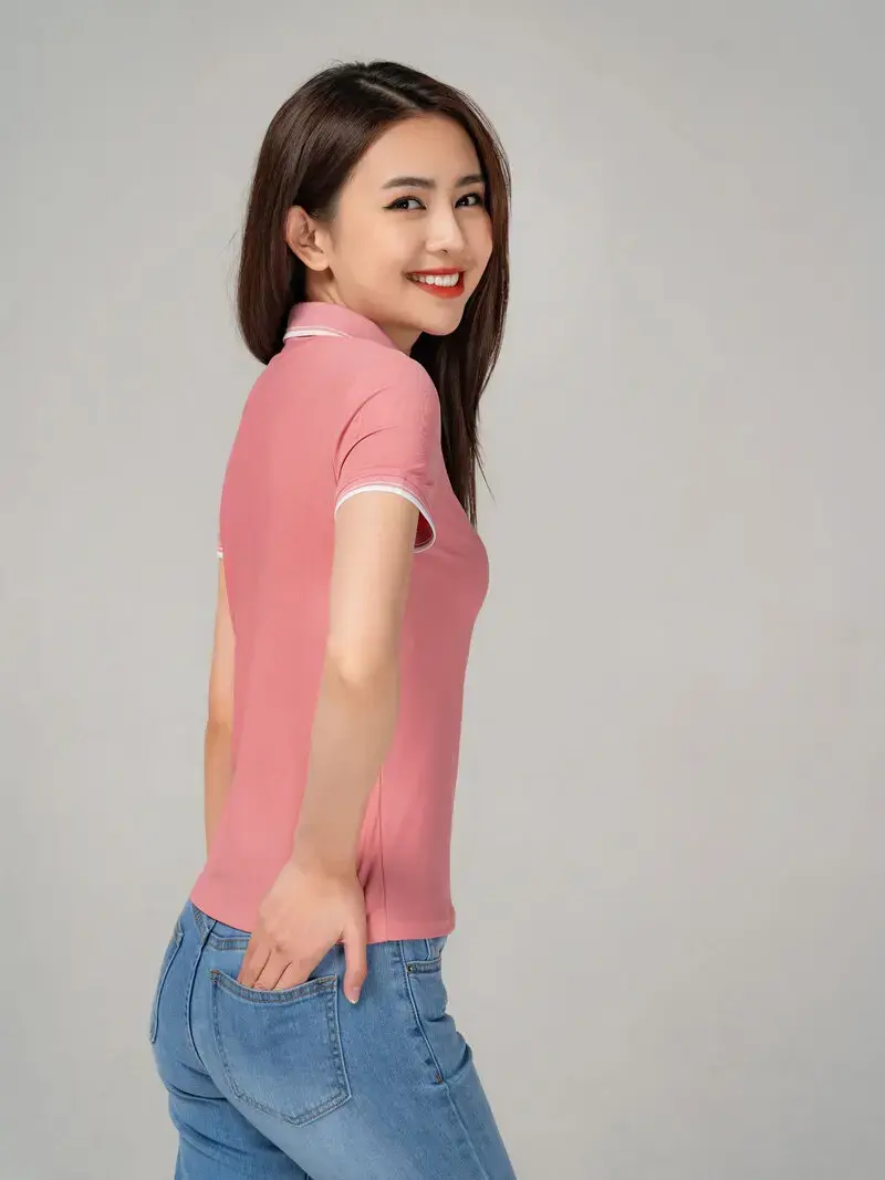 Áo polo nữ airy cool bo kẻ - Hồng - S