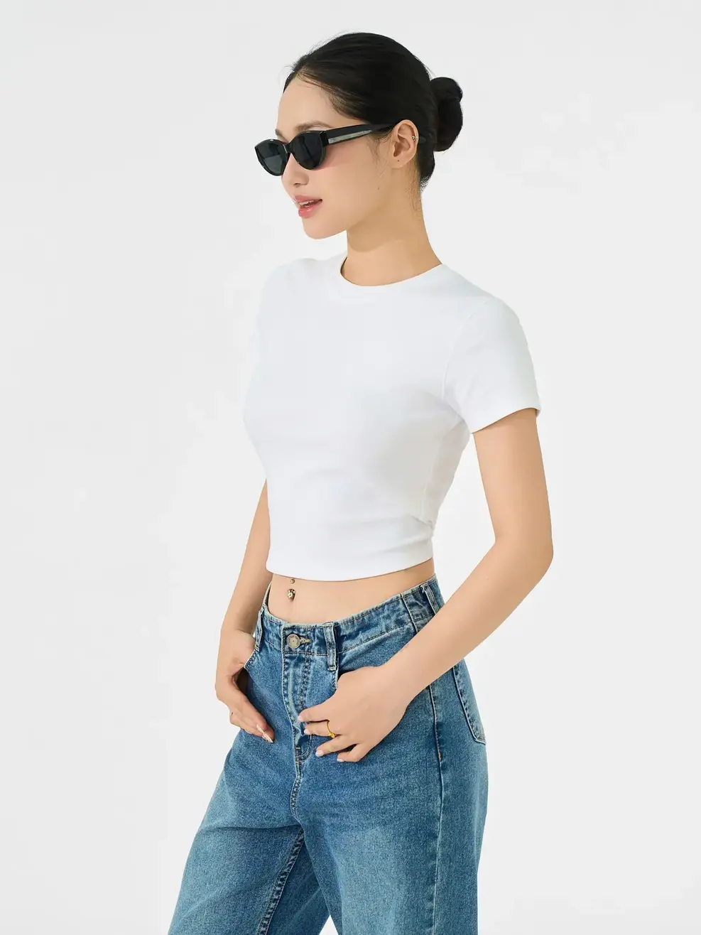 Áo Phông Nữ Crop top Thun Rib - Trắng 001 - S