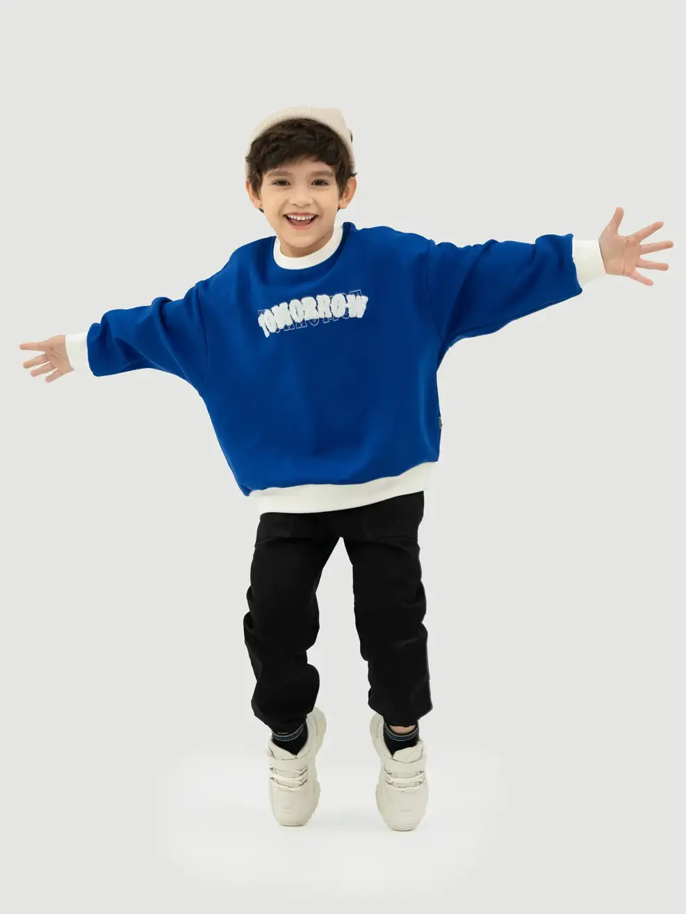 Áo Nỉ Trẻ Em Thêu Chữ Tomorrow - Xanh coban - 2