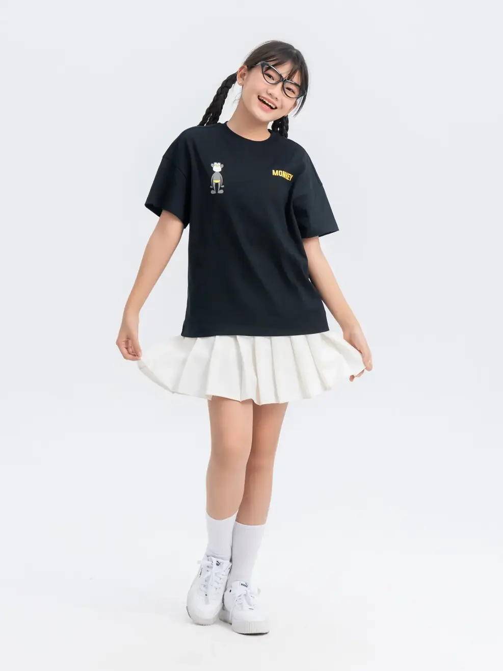 T-shirt Kid Lớn In Monkey - Đen - 10