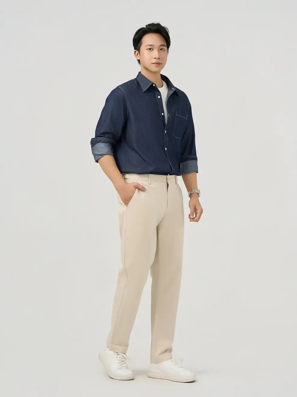 Áo Sơ Mi Jeans Nam Túi Ngực - Màu chàm 001 - L