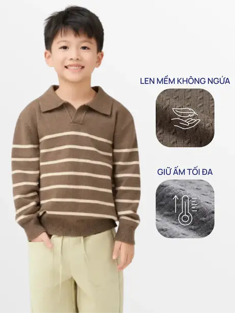 Áo Len Trẻ Em Kẻ Ngang Cổ Polo