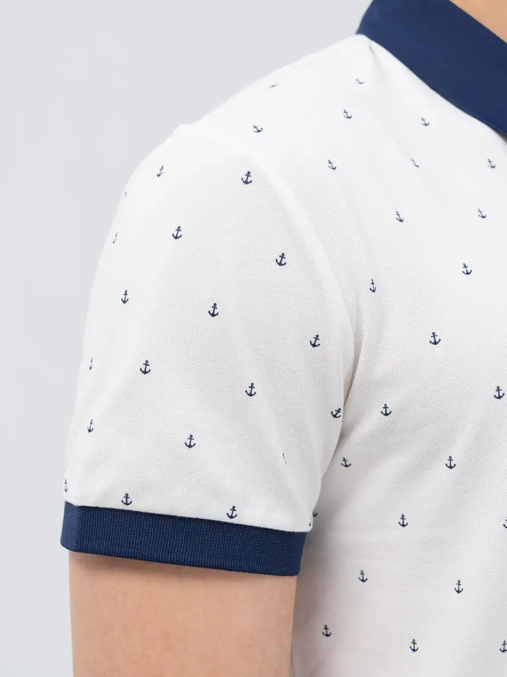 Áo polo nam hình in mỏ neo - Trắng Xanh - L