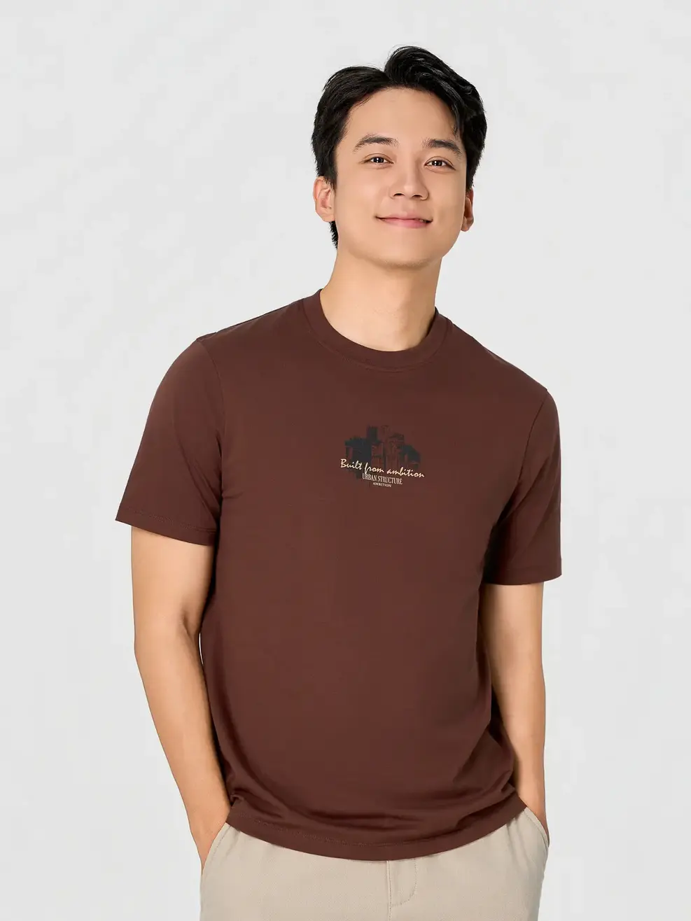 Áo Phông Nam Regular In BUILT FROM AMBITION - Nâu 094 - M