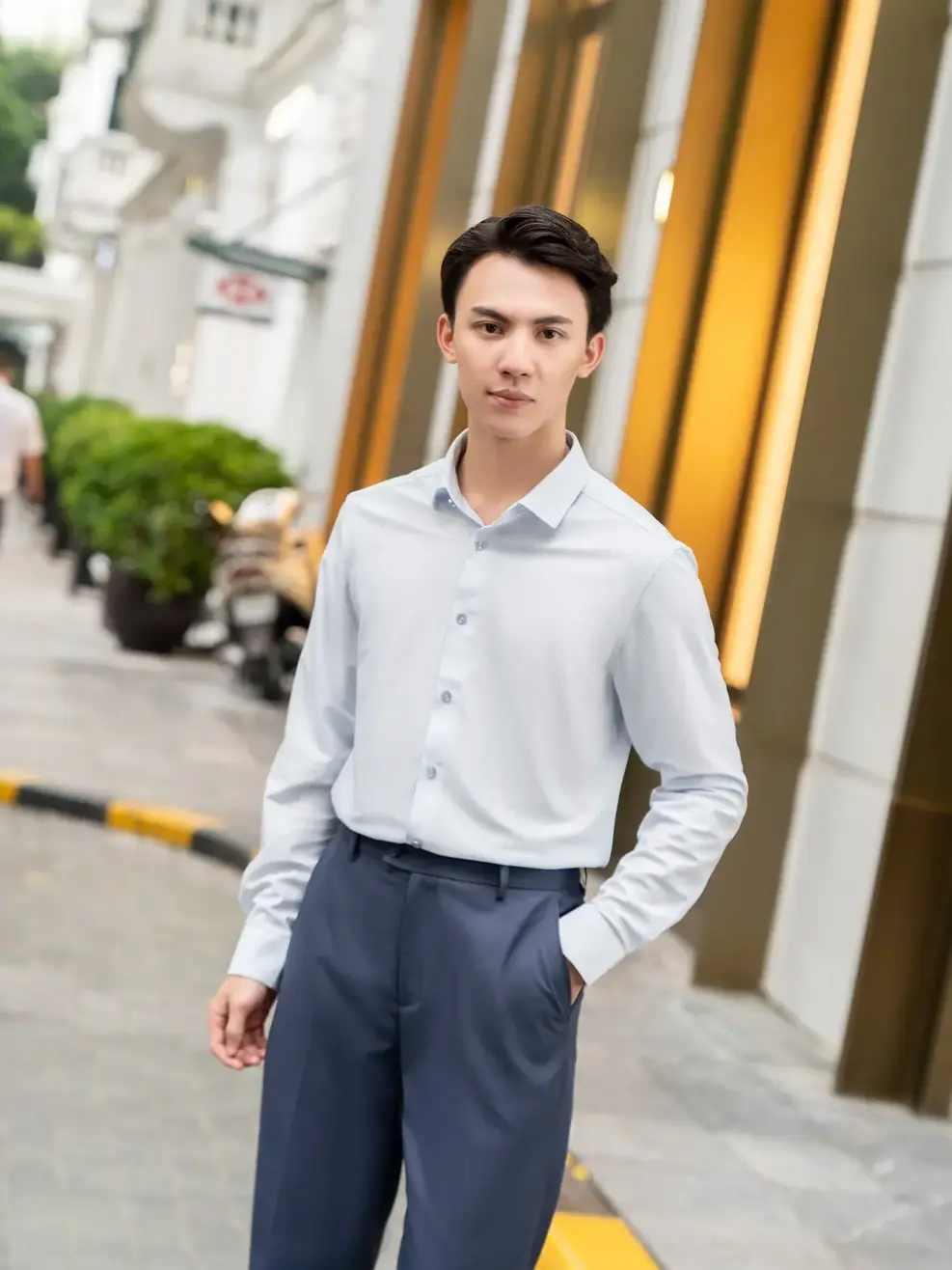 Sơ Mi Dài Tay Nam - Kẻ Xanh - M