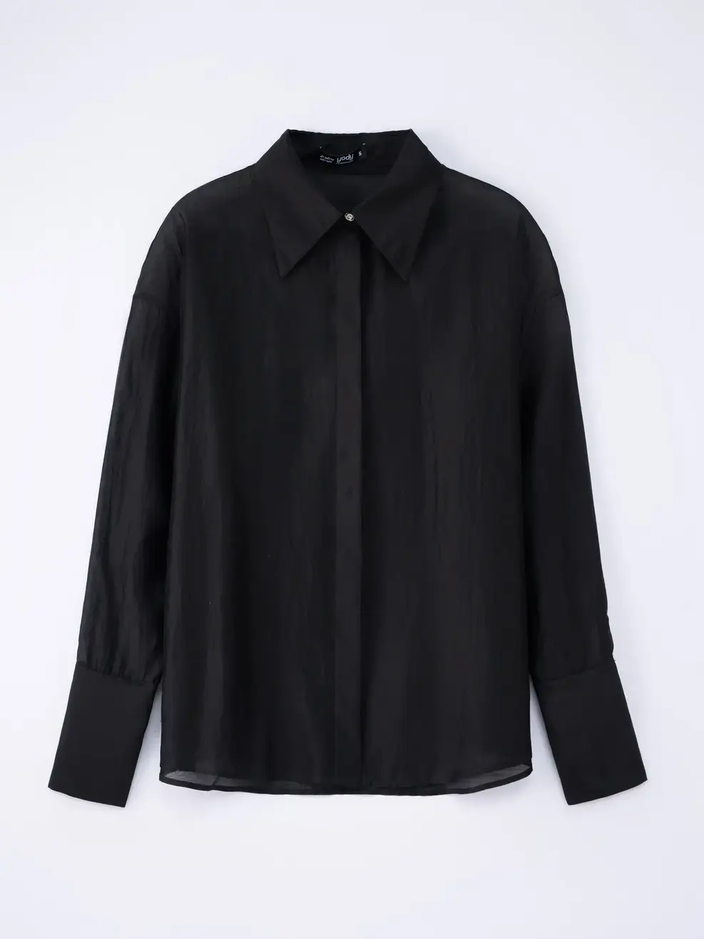 Sơ Mi Dài Tay Nữ Dấu Nẹp Vai Chờm Măng Séc Bản To - Đen - M