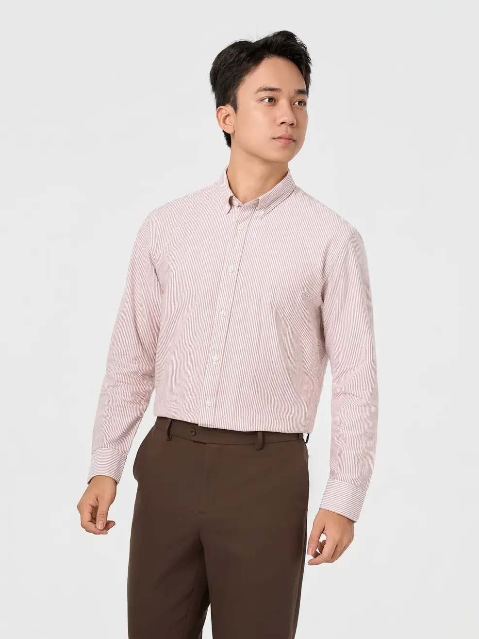 Áo Sơ-mi nam oxford kẻ sọc - Kẻ nâu 103 - M