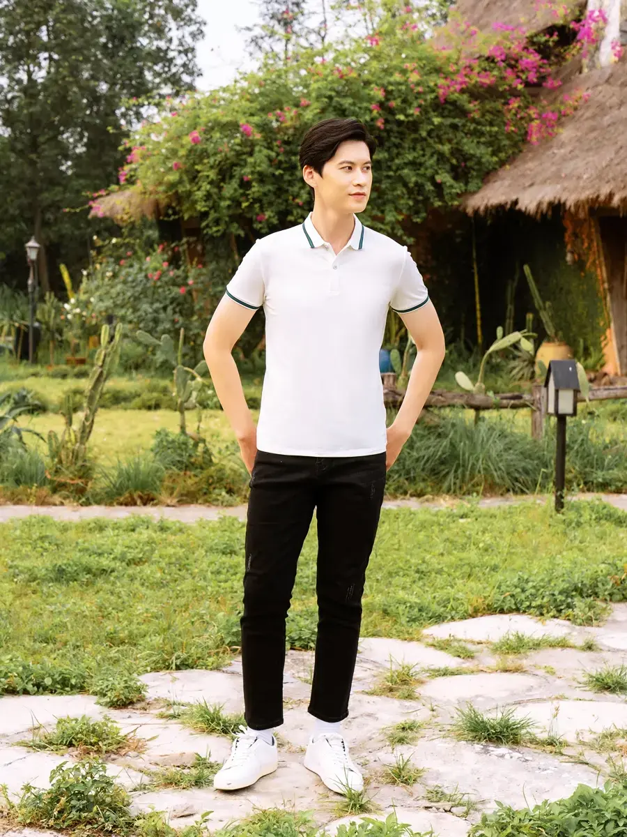 Áo polo nam mắt chim bo dệt nổi - Trắng - 3XL