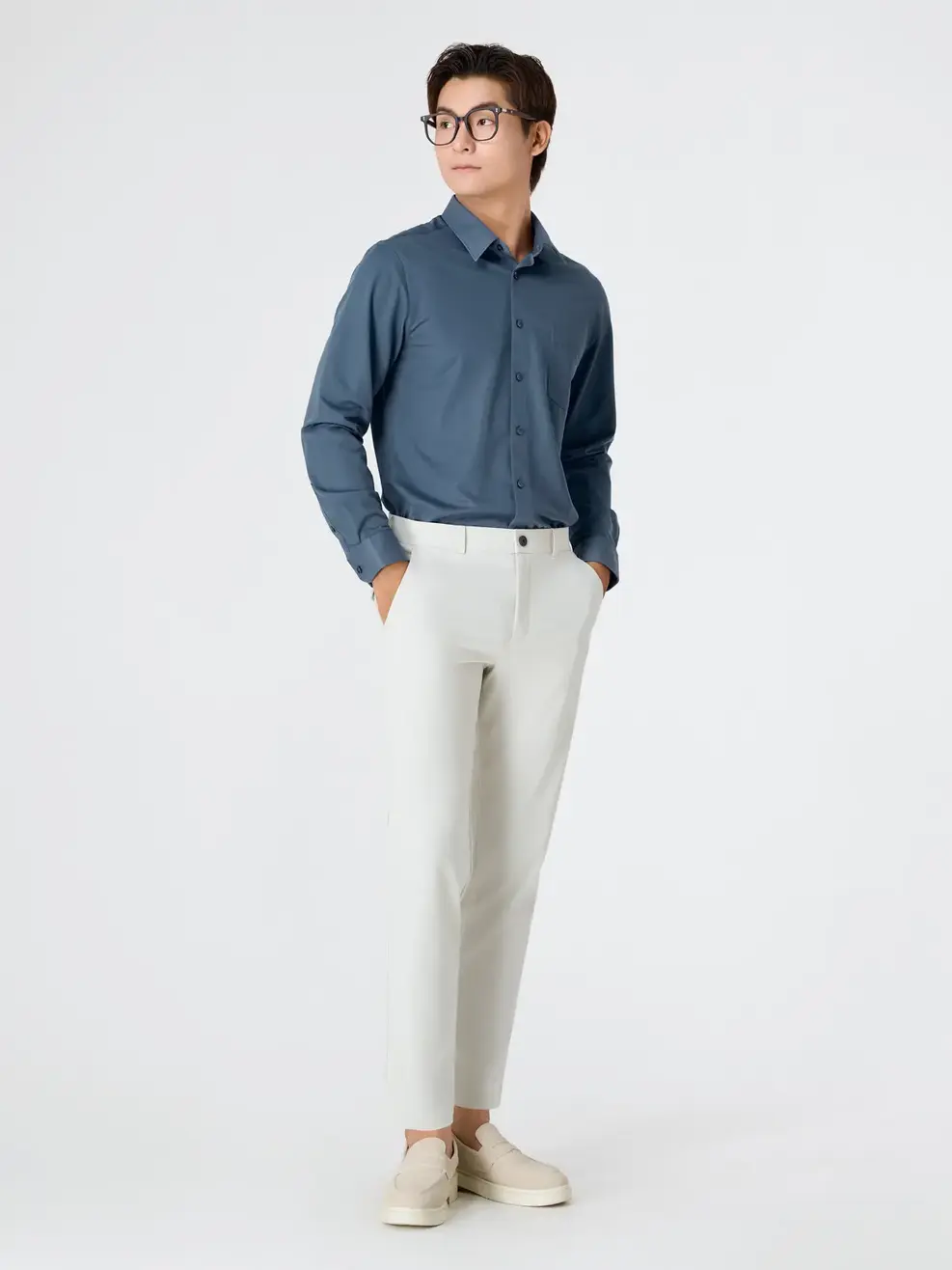 Áo Sơ-mi Nam Dài Tay Knit Túi Ngực - Xanh Ngọc 077 - M