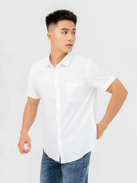 Áo sơ mi s.cafe solid cộc tay