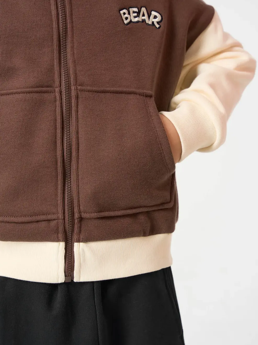 Áo Nỉ Mũ Kéo Khoá Bear - NÂU 093 - 104