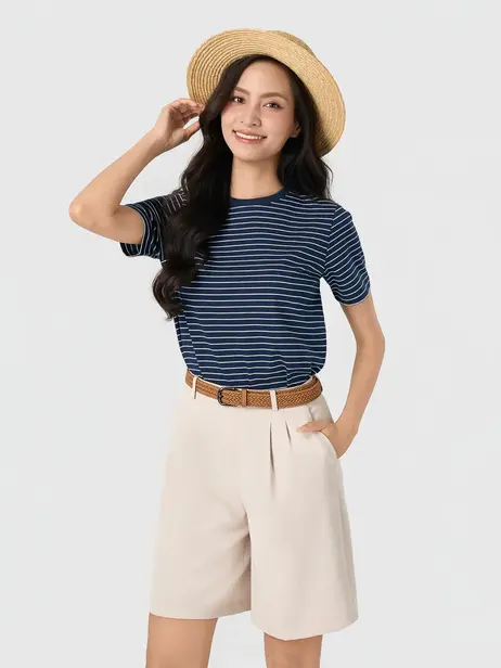Áo Phông Nữ Regular Kẻ Ngang