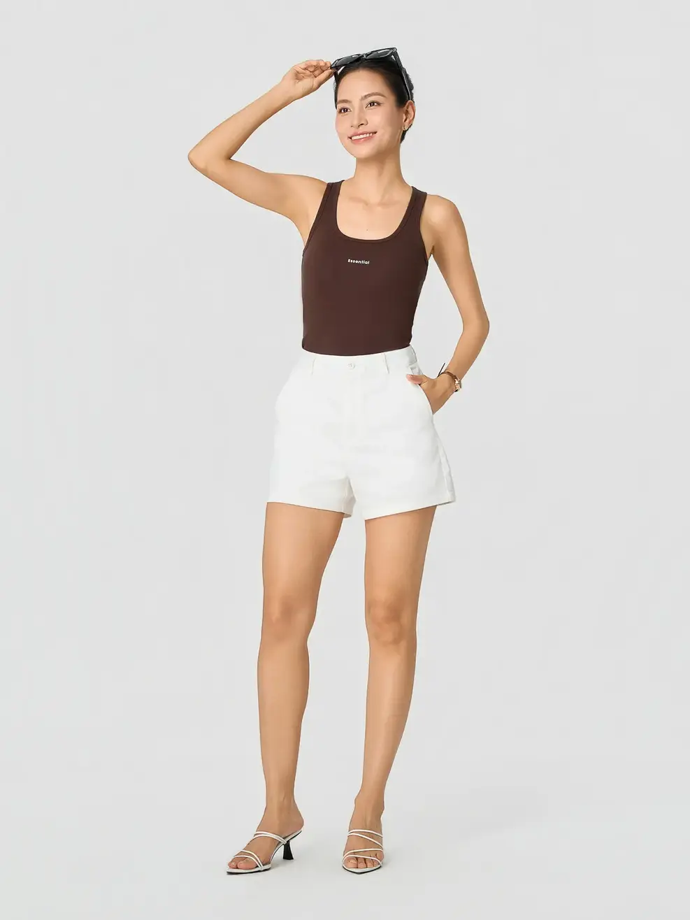 Quần Shorts Nữ Khaki Regular Stretch - Trắng 071