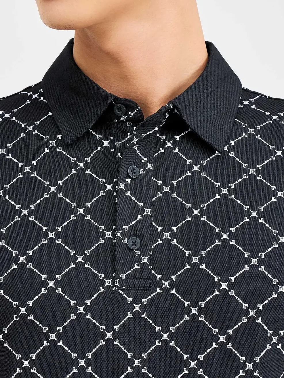 Polo Nam In Tràn Ngôi Sao - Đen - XL