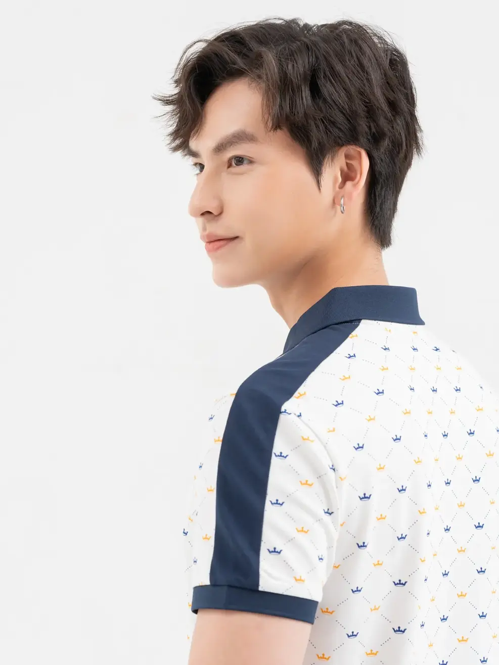 Áo Polo Nam In Vương Miện - Trắng phối navy - M