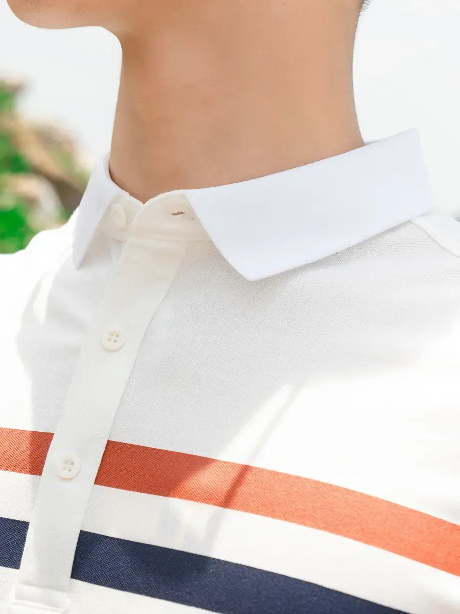 Áo polo nam mắt chim in vạch ngực phối màu - Trắng - M