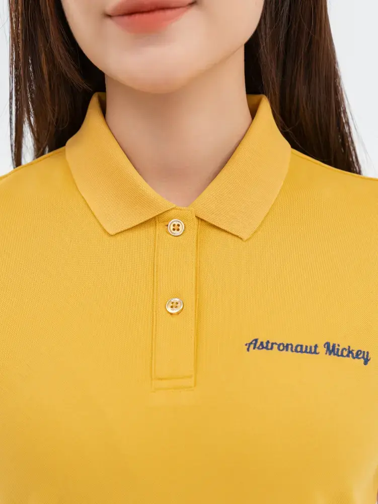 Polo Nữ Cafe Dệt Tổ Ong Mickey Phi Hành Gia - Vàng - S