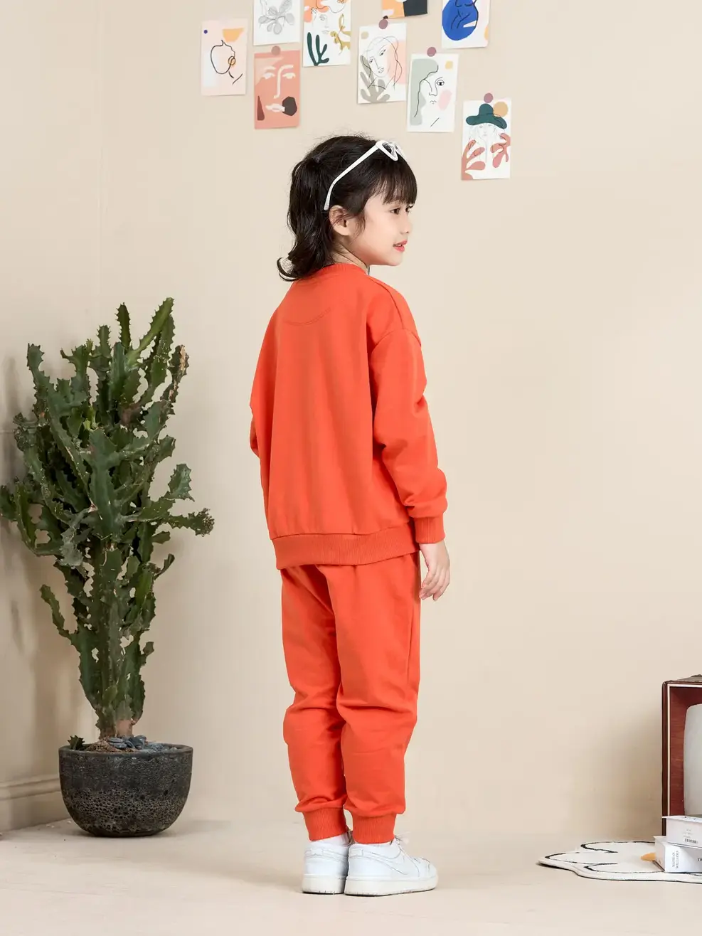 Bộ đồ kid in thỏ - Đỏ cam - 2