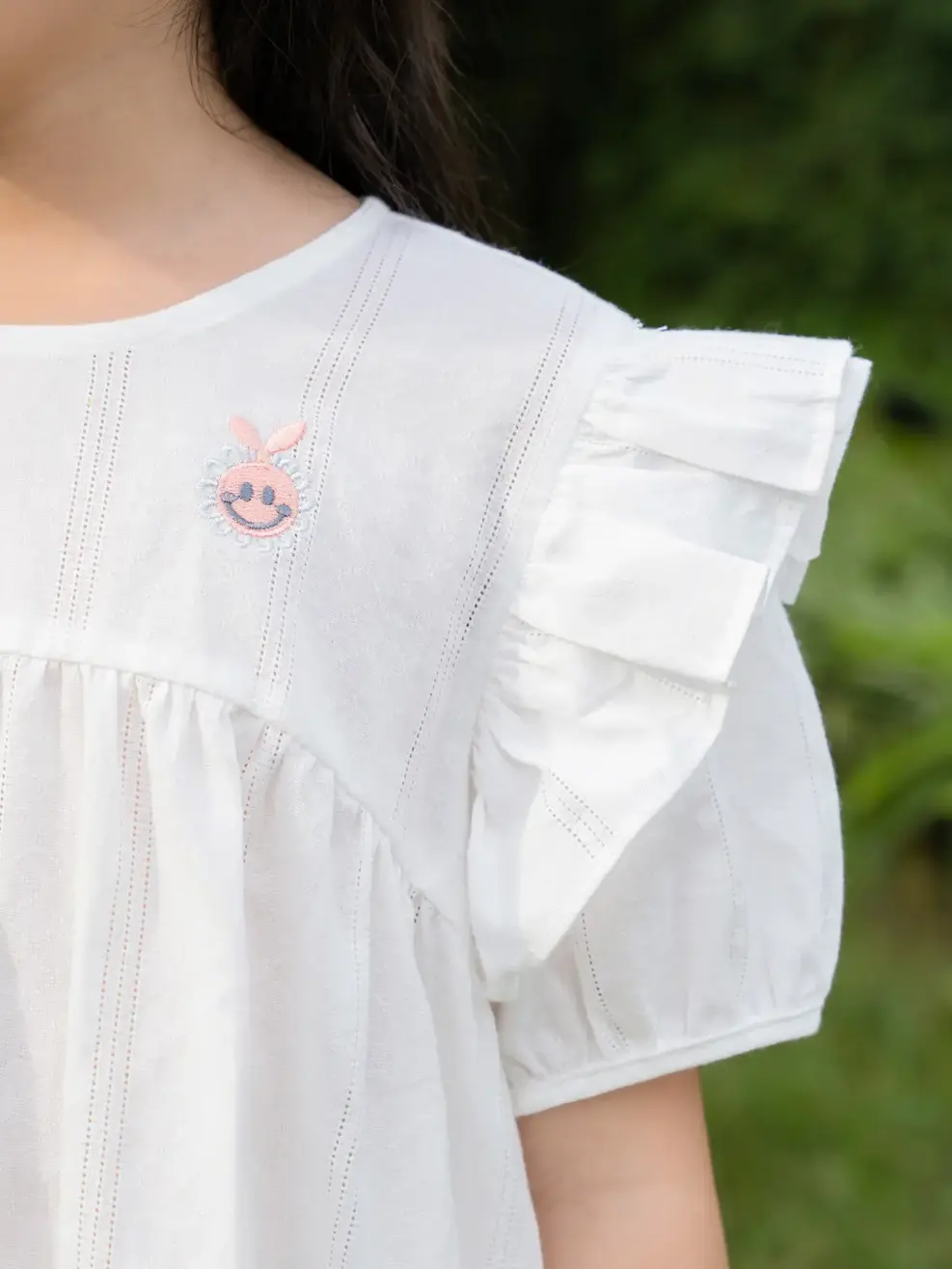 Váy kid nữ đầm trắng tay lỡ bèo vai - Trắng