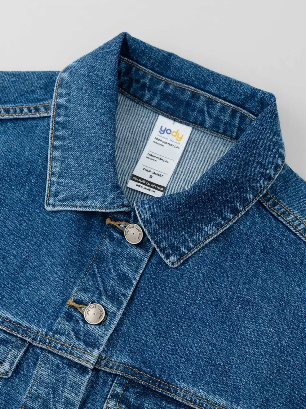 Áo Khoác Jeans Nữ Crop Cơ Bản - xanh trung - S